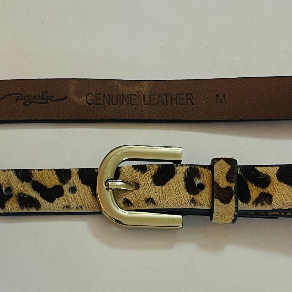 Psyche Belt Womens M Brown Leopard Animal Print Genuine Leather Gold Buckle